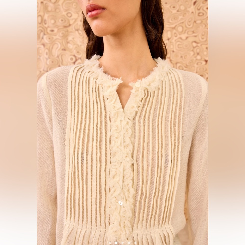 Ulla Johnson Cosmia Tunic Cream Pleated Pintuck Peplum Blouse - Picture 2 of 14